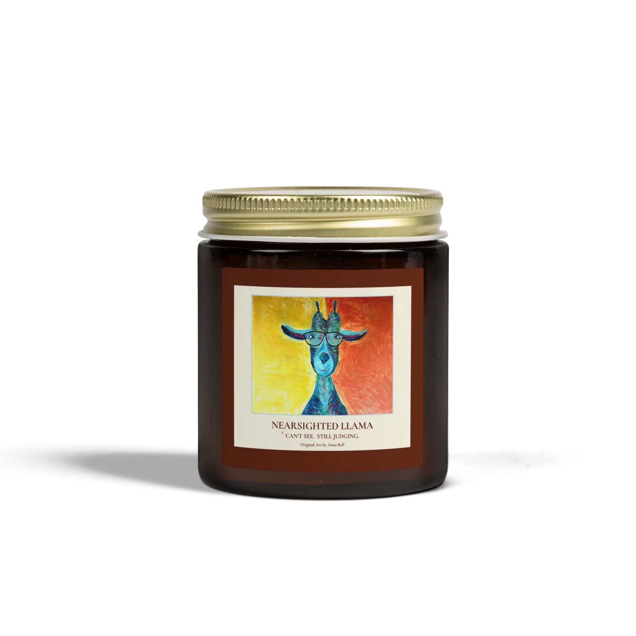 Coconut Apricot Scented Candle (4oz/9oz) — Nearsighted Llama Art Jar = Fun Unique Gift