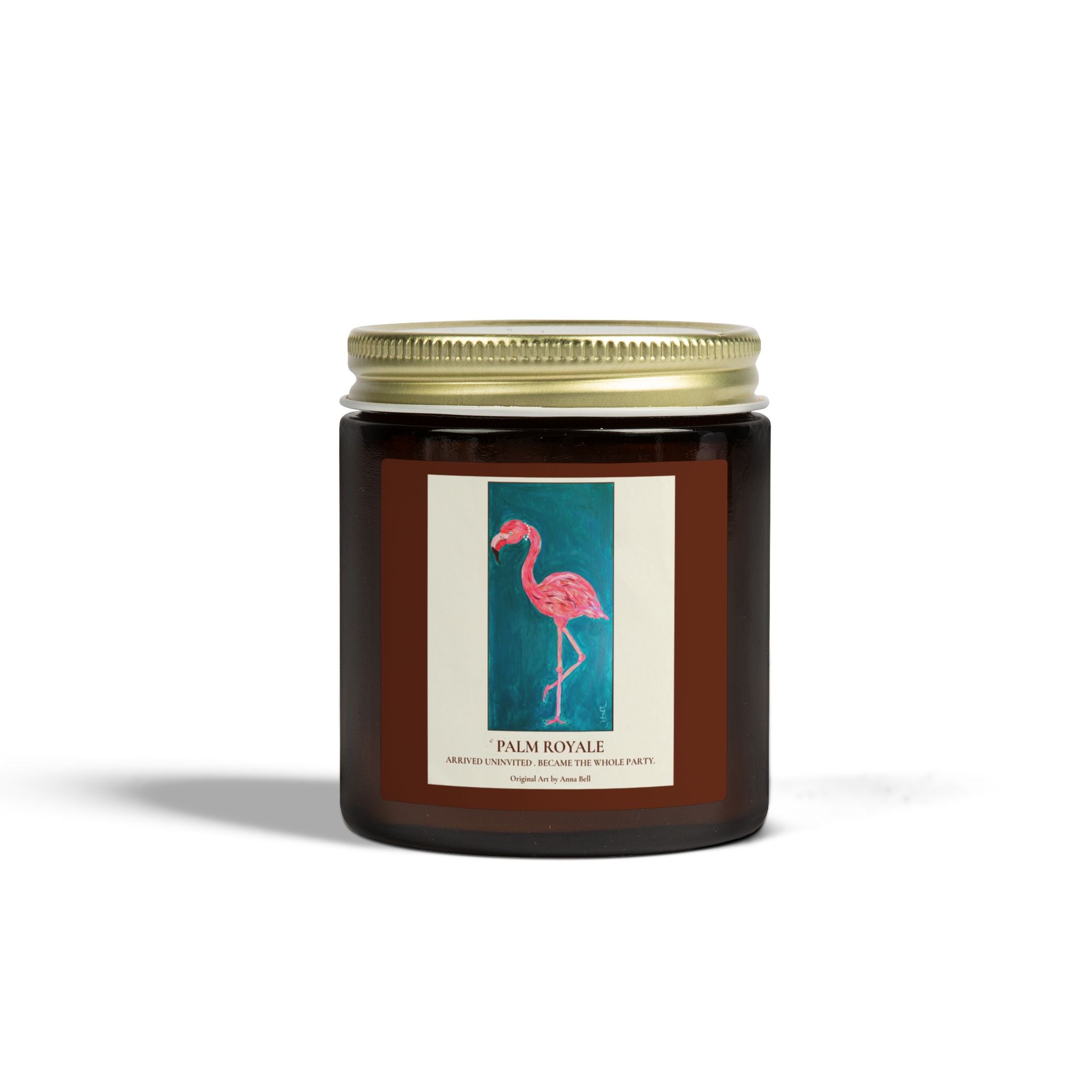 Coconut Apricot Scented Candle — ‘Palm Royale’ Flamingo Amber Jar (4oz/9oz)