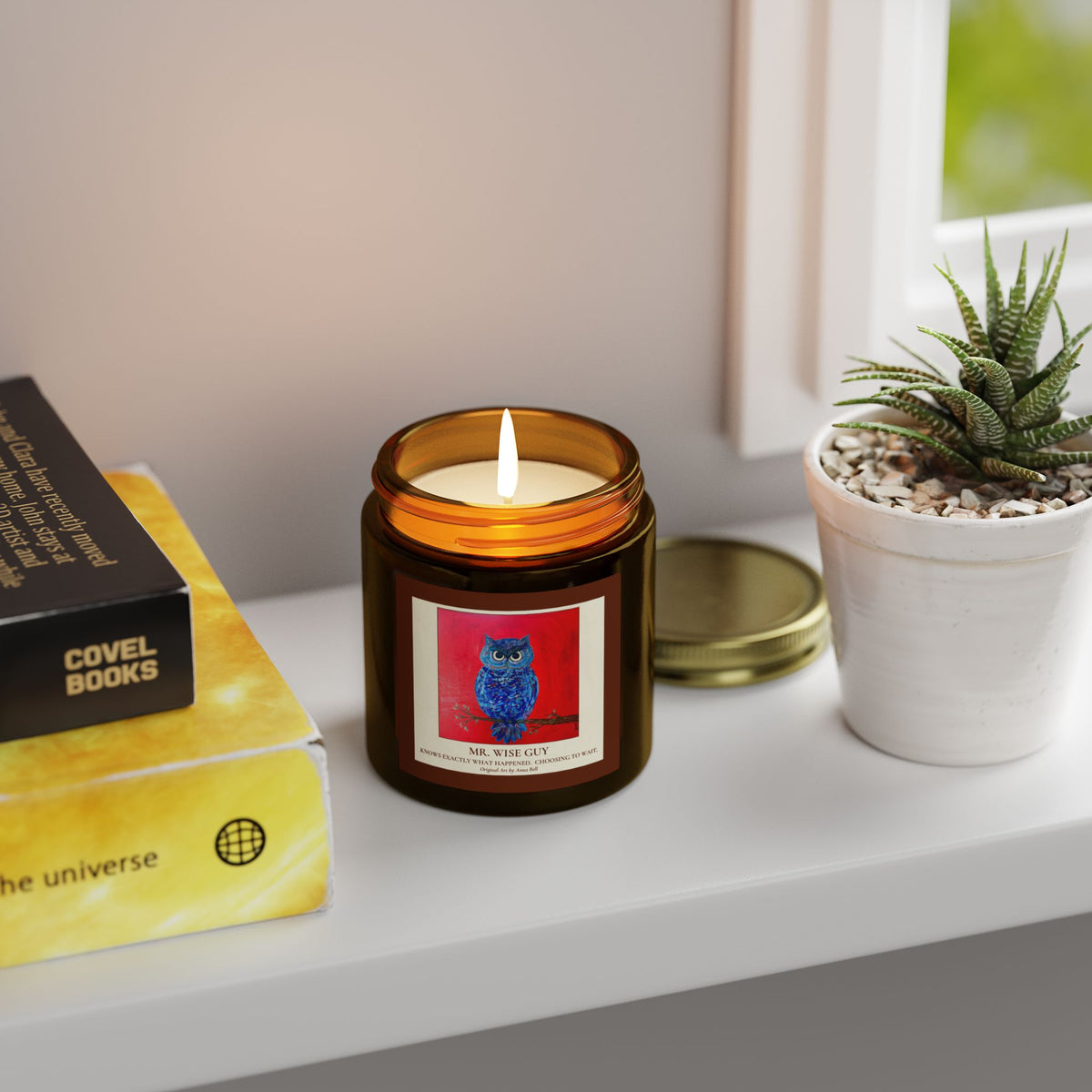 Mr. Wise Guy Owl Art - Coconut Apricot Scented Candle (4oz/9oz) - Fun Gift