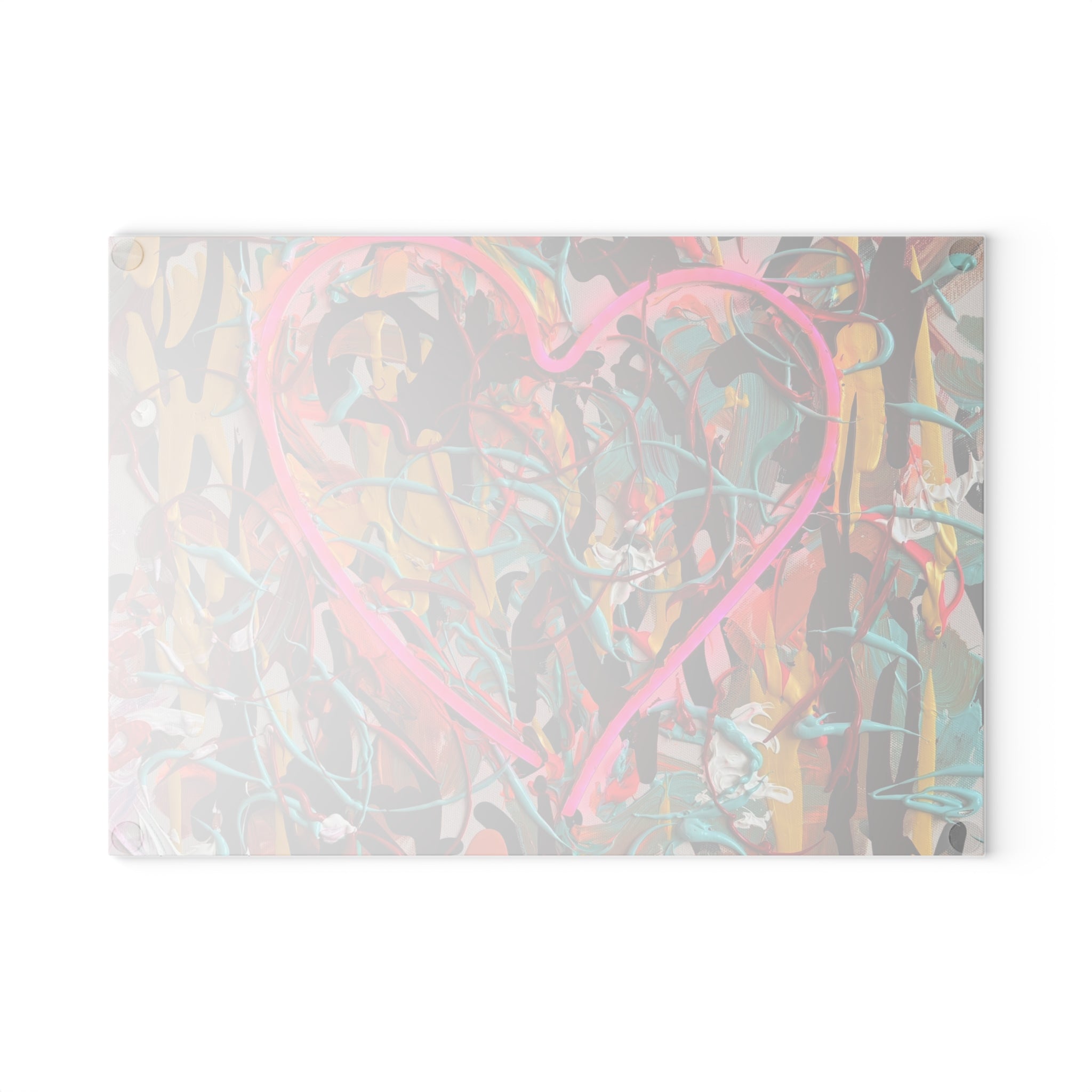 Bright Heart Original Art Glass Cutting Board – Colorful Abstract Neon Heart Art Kitchen Cutting Board