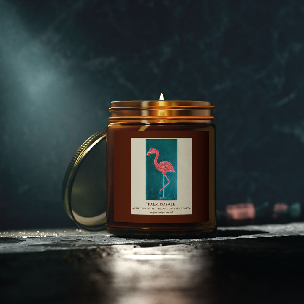 Coconut Apricot Scented Candle — ‘Palm Royale’ Flamingo Amber Jar (4oz/9oz)