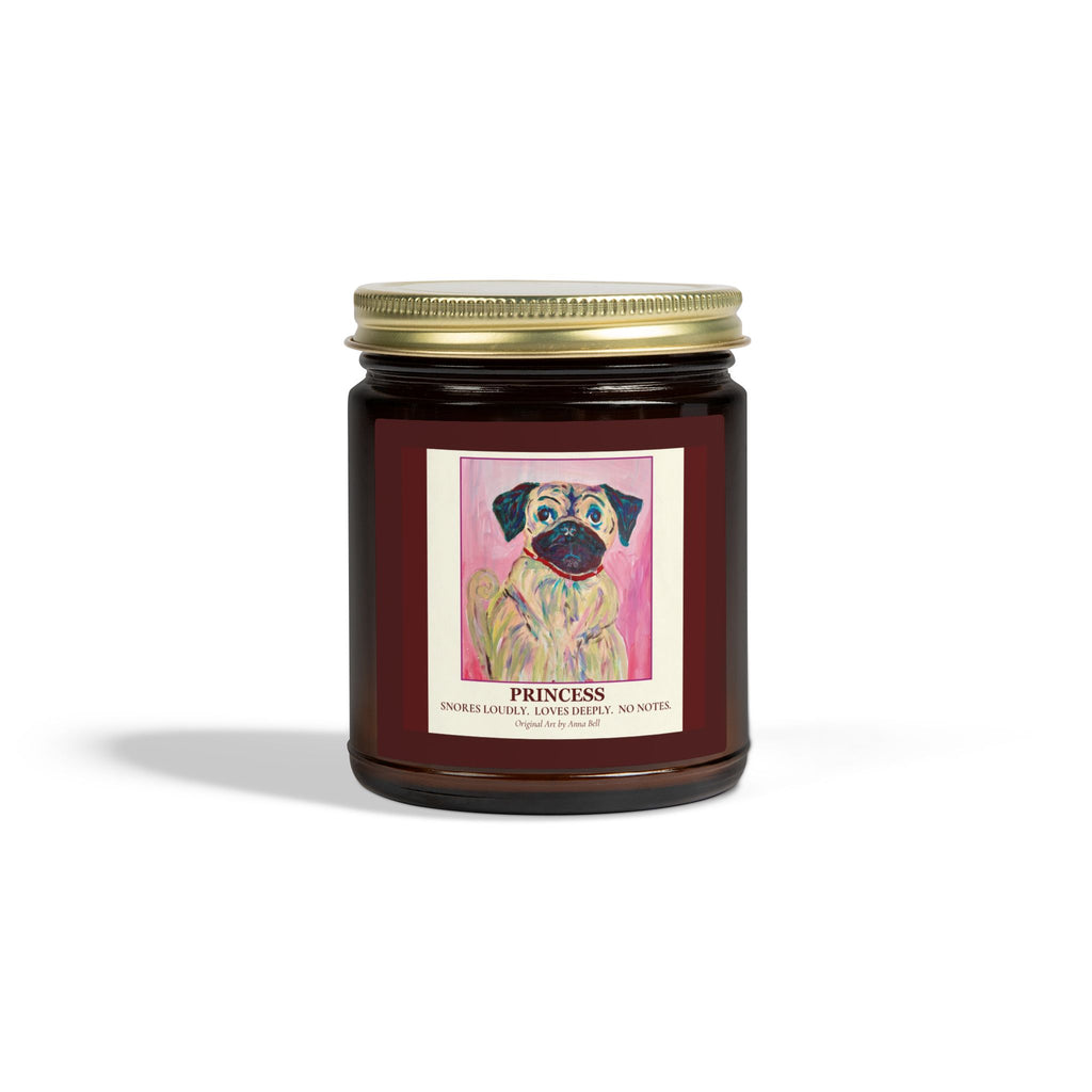 Coconut Apricot Scented Candle (4oz/9oz) — 'Princess' Pug Art Jar