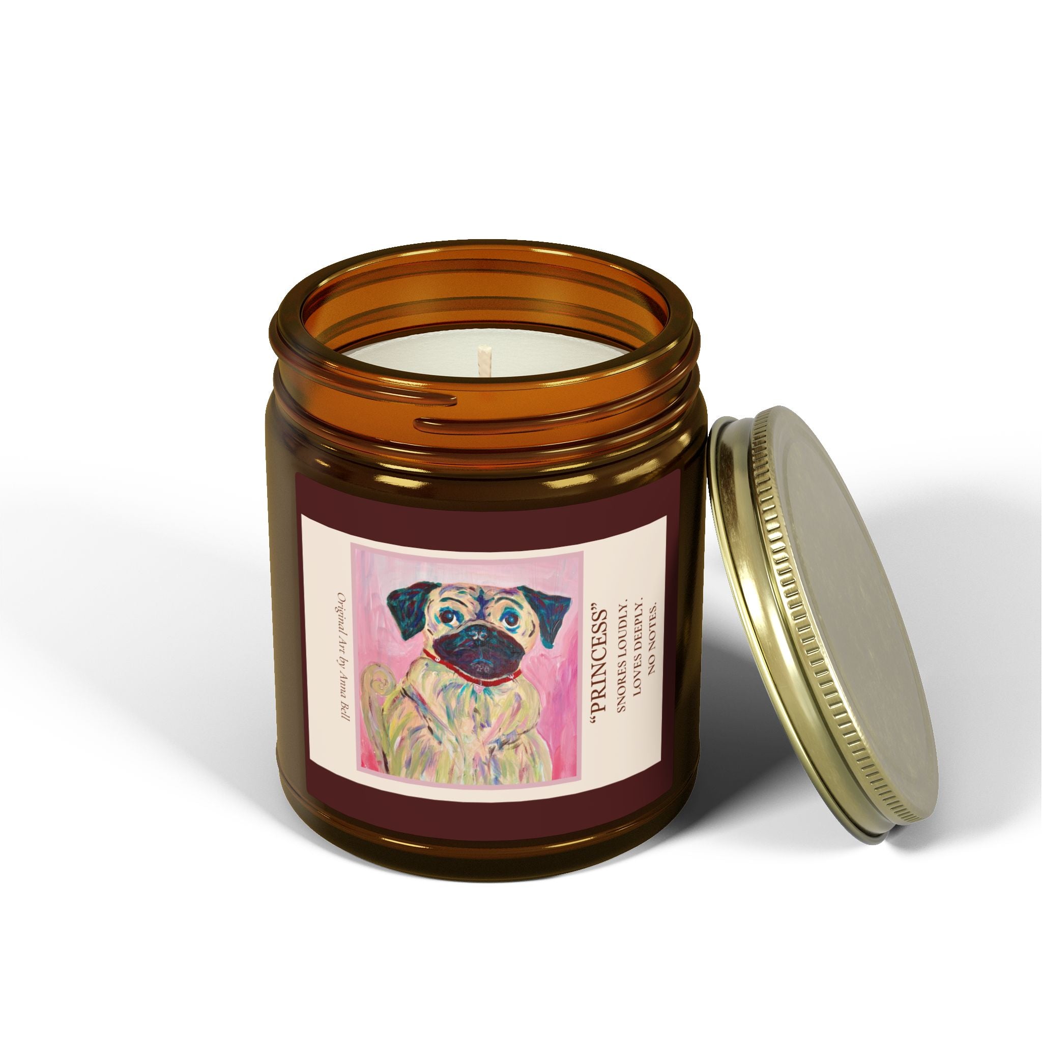 Coconut Apricot Scented Candle (4oz/9oz) — 'Princess' Pug Art Jar