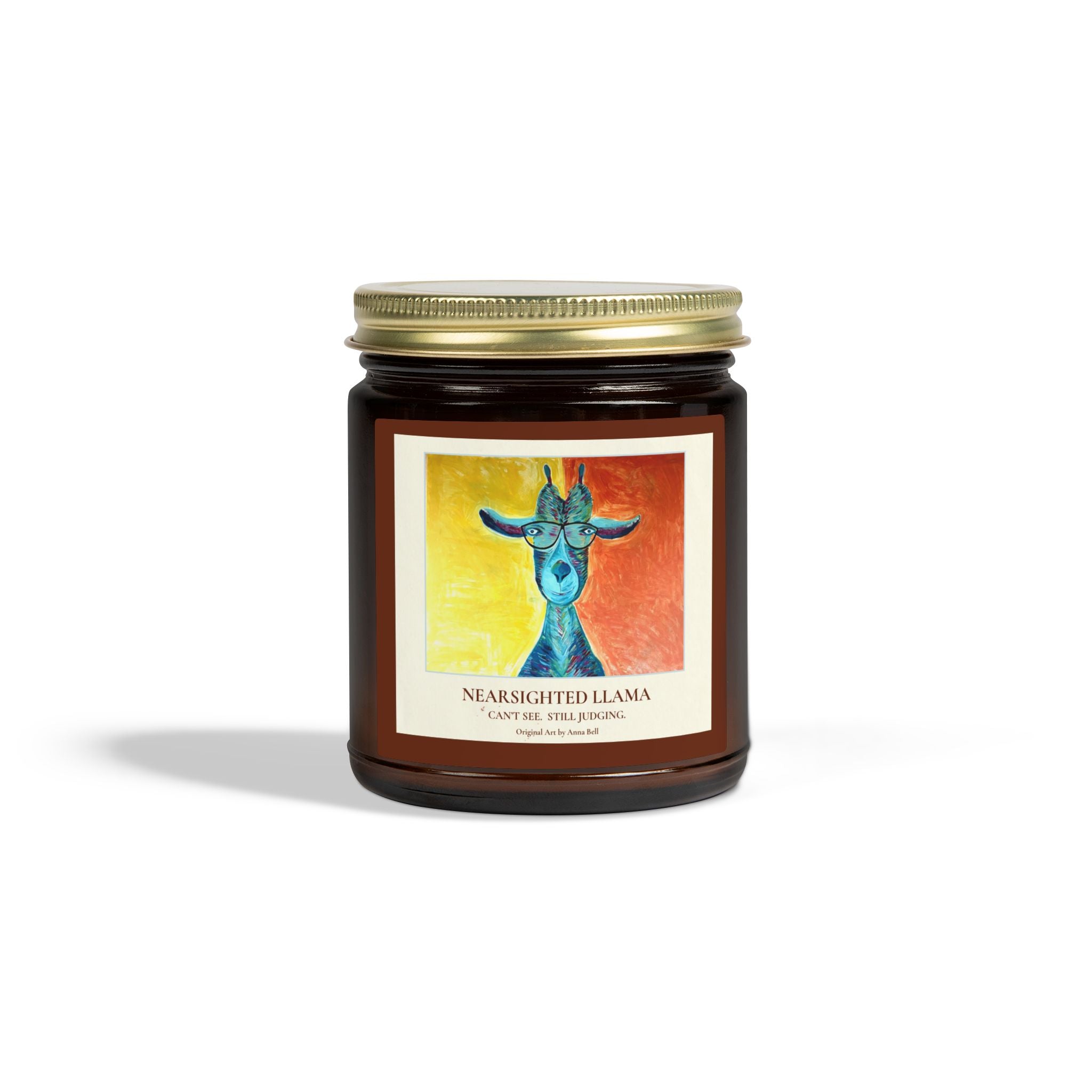 Coconut Apricot Scented Candle (4oz/9oz) — Nearsighted Llama Art Jar = Fun Unique Gift