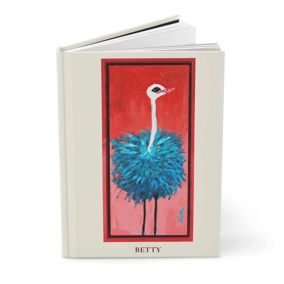 Blue Ostrich Original Art Hardcover Journal — 'BETTY' Lined Notebook