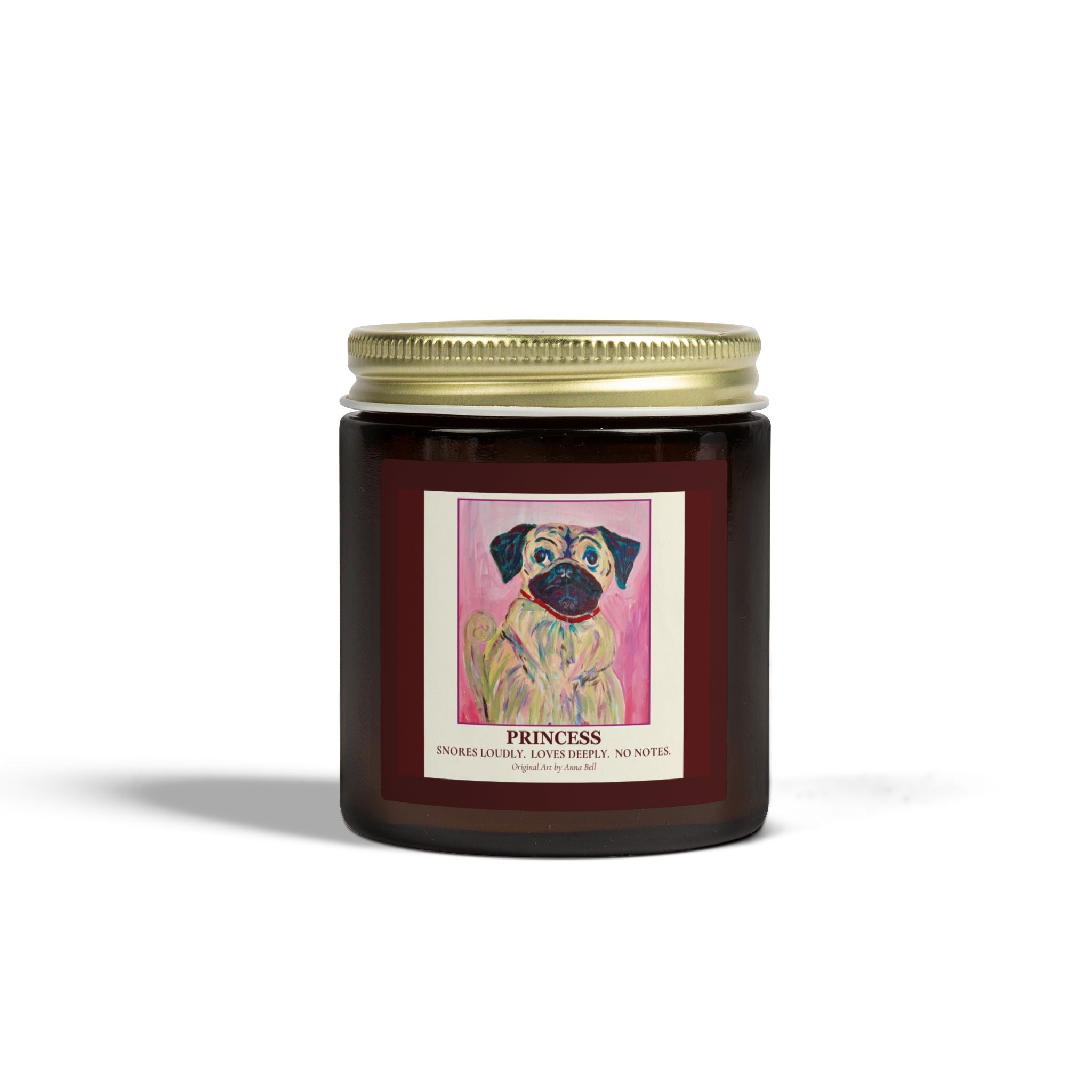 Coconut Apricot Scented Candle (4oz/9oz) — 'Princess' Pug Art Jar