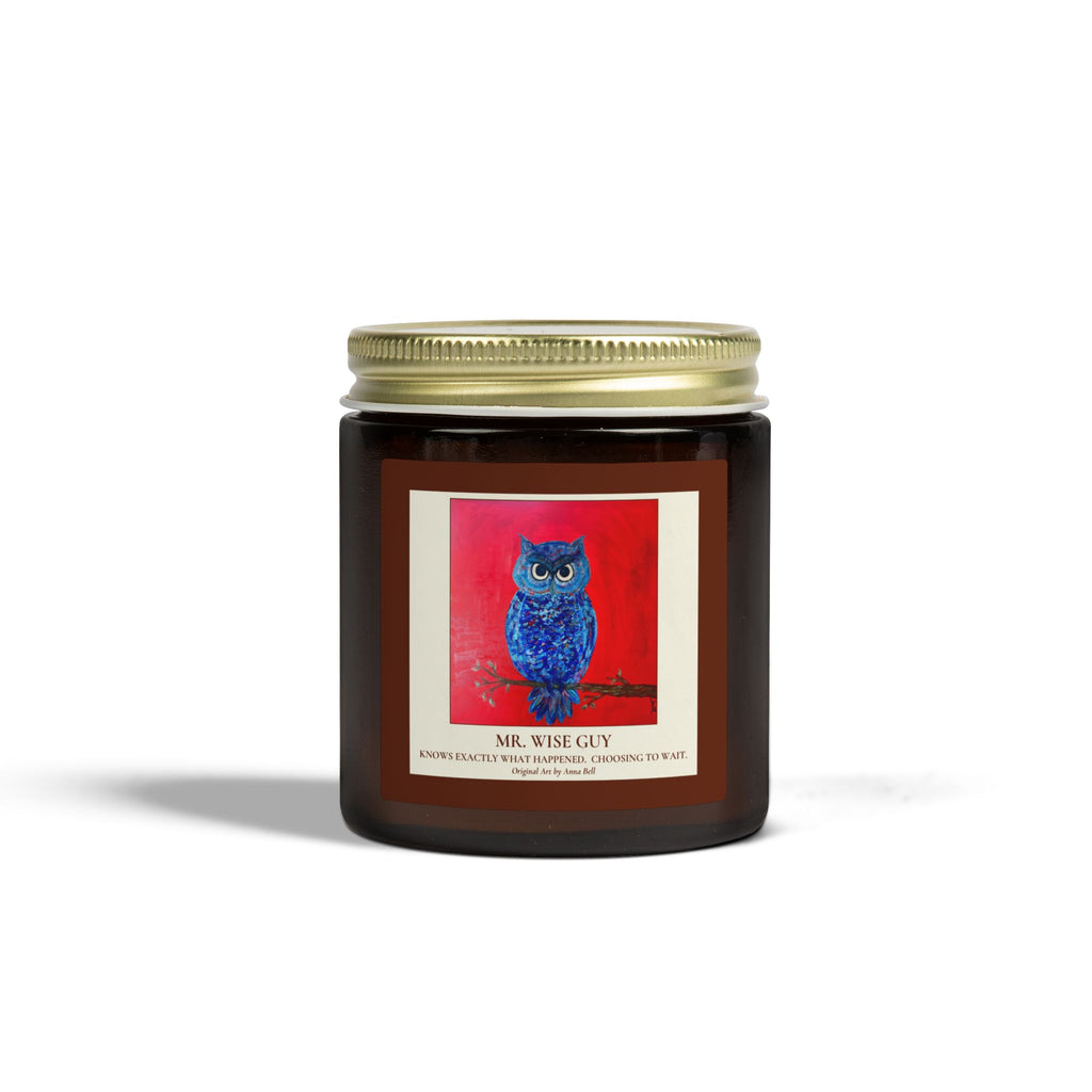 Mr. Wise Guy Owl Art - Coconut Apricot Scented Candle (4oz/9oz) - Fun Gift