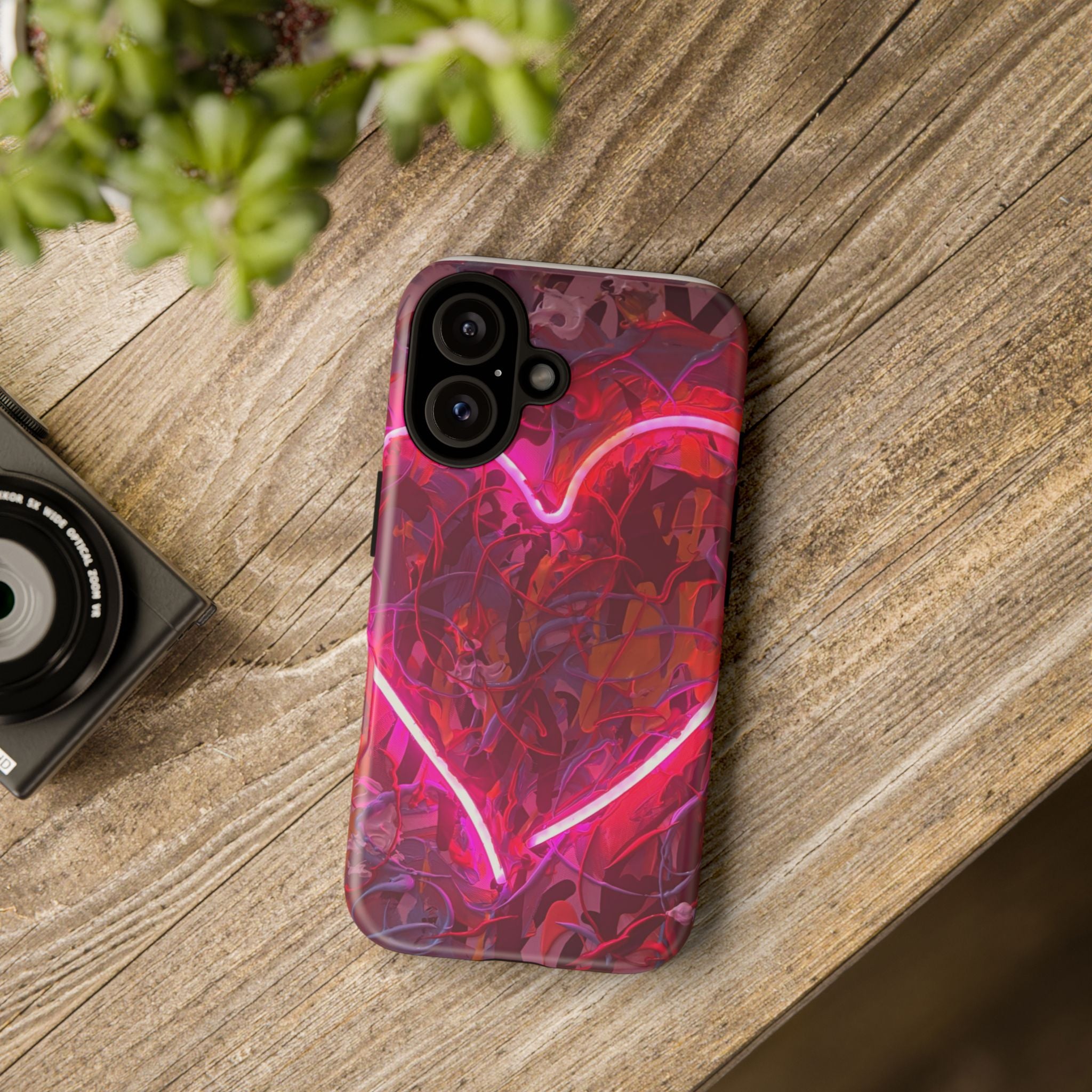 Neon Heart Tough Phone Case — Pink Graffiti Protective Cover