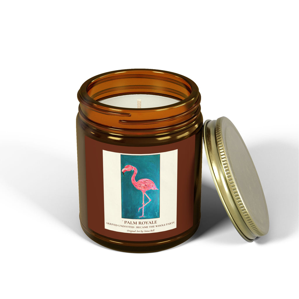 Coconut Apricot Scented Candle — ‘Palm Royale’ Flamingo Amber Jar (4oz/9oz)