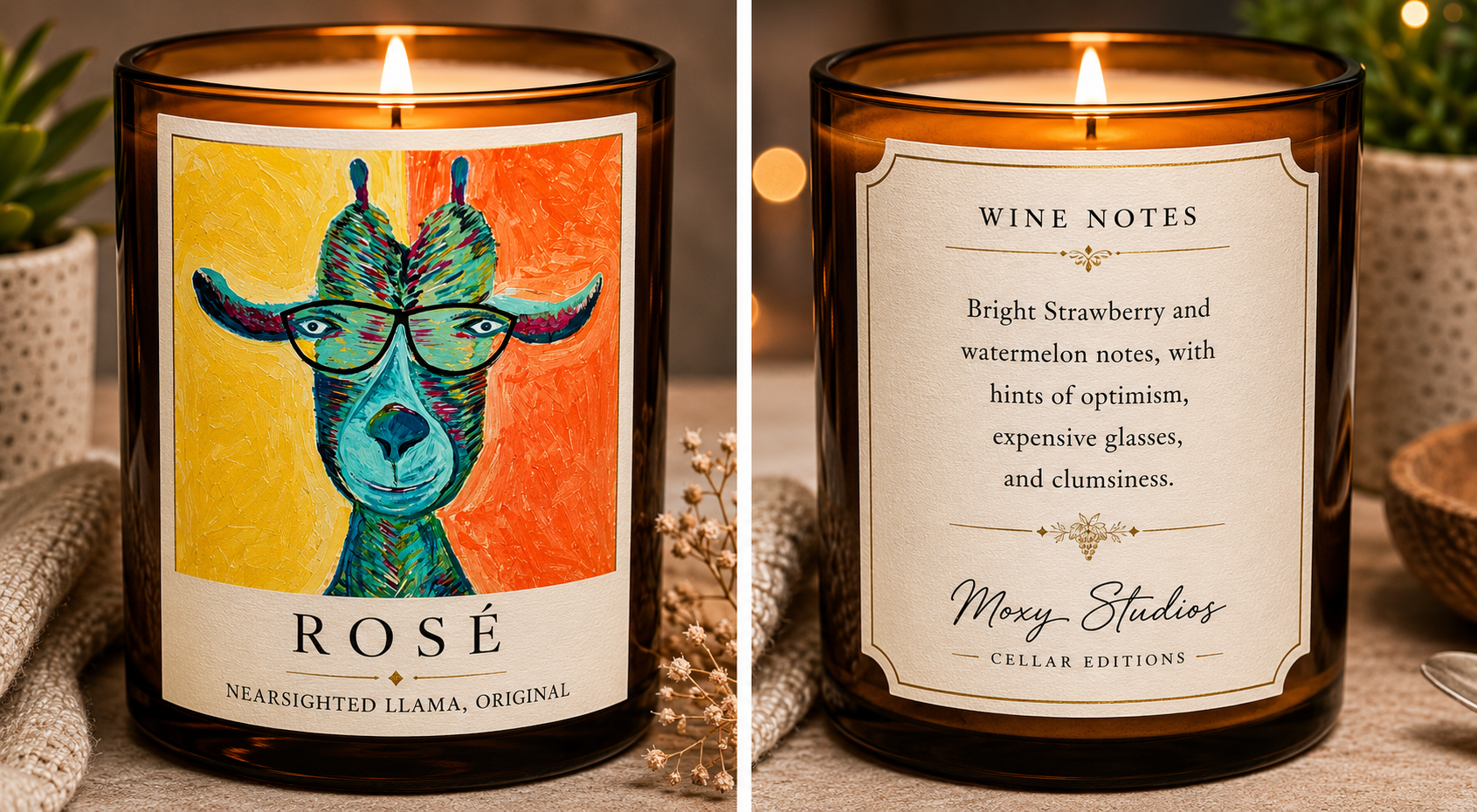 Original Art Candles from the Moxy Studios Cellar Collection