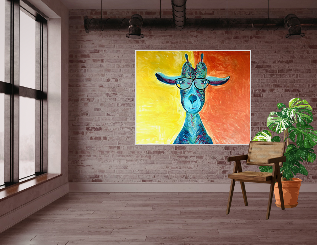 Nearsighted Llama (Large Goat in Glasses Original Art on Canvas)