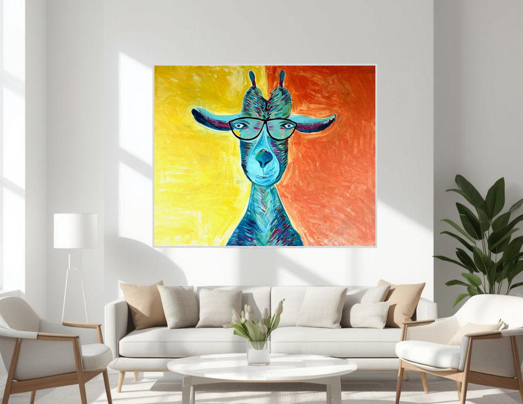 Nearsighted Llama (Large Goat in Glasses Original Art on Canvas)