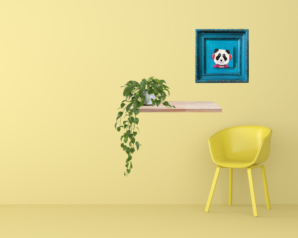 "Rock Panda": Bold Colorful Upcycled Original Art of Panda
