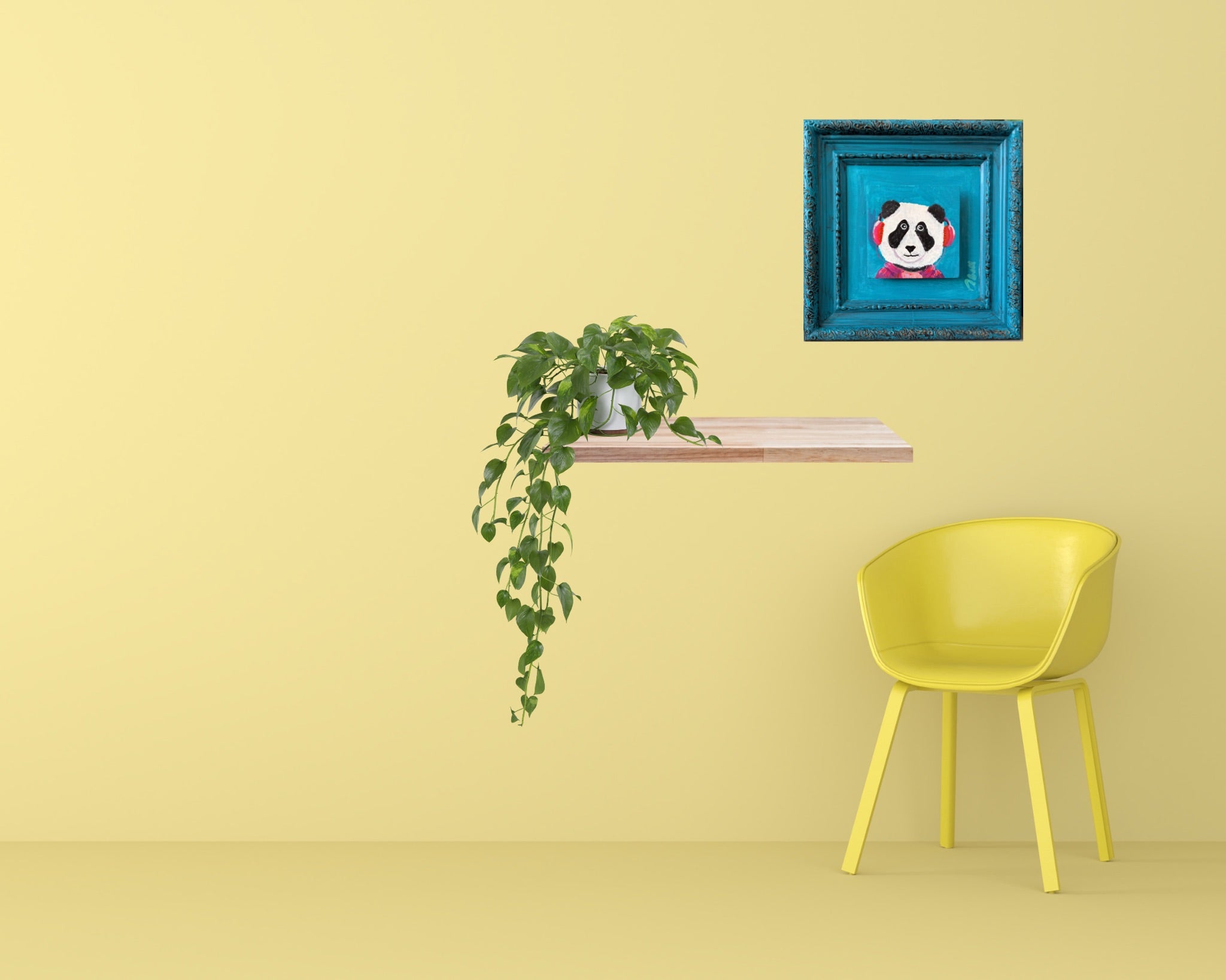 "Rock Panda": Bold Colorful Upcycled Original Art of Panda