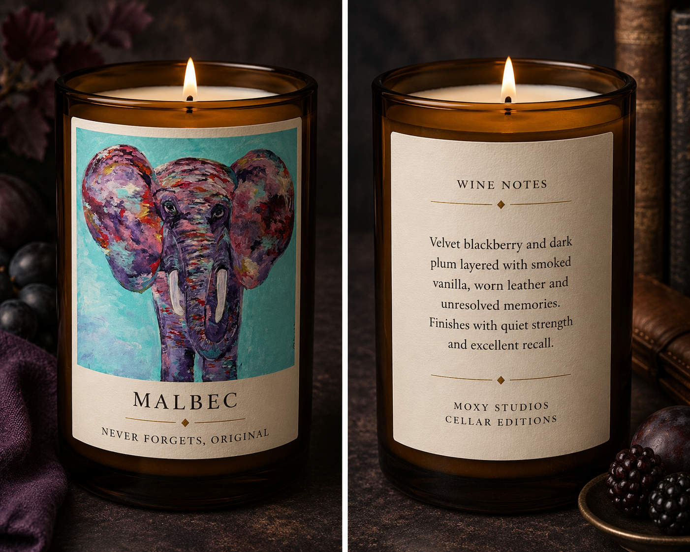 Original Art Candles from the Moxy Studios Cellar Collection