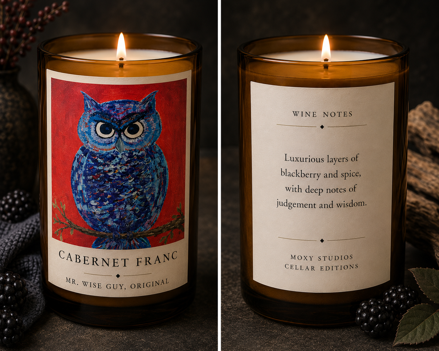 Original Art Candles from the Moxy Studios Cellar Collection