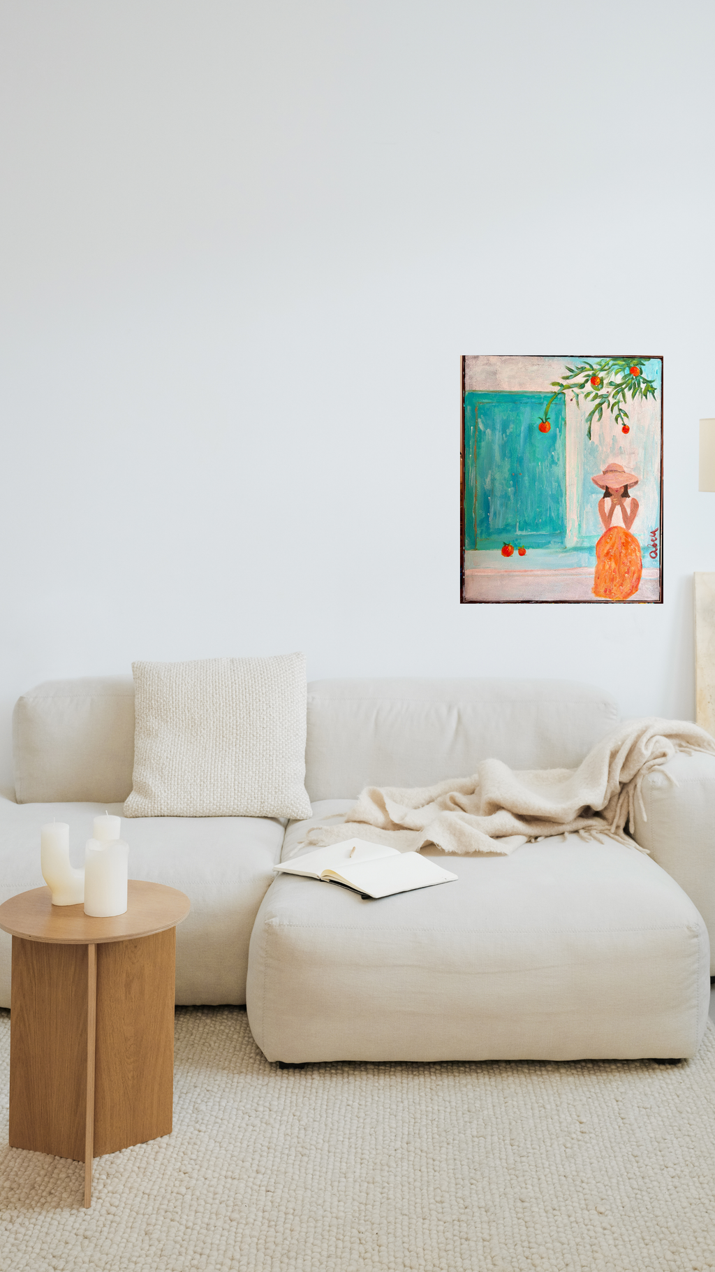 Girl with Tangerines (Original acrylic art on upcycled Thrift Store frame)